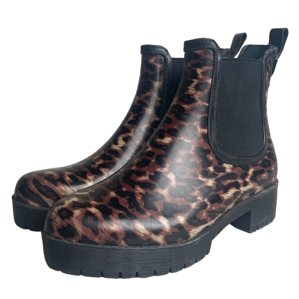 Jeffery Campbell Boots Womens 7 Black‎ Brown Leopard Platform Chelsea Rain Lug - Picture 4 of 9